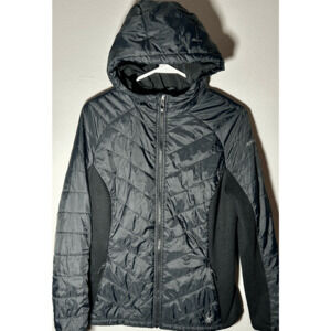 Spyder Women’s Hooded Quilted Hybrid Puffer Ski Jacket Full Zip Black Sz M
